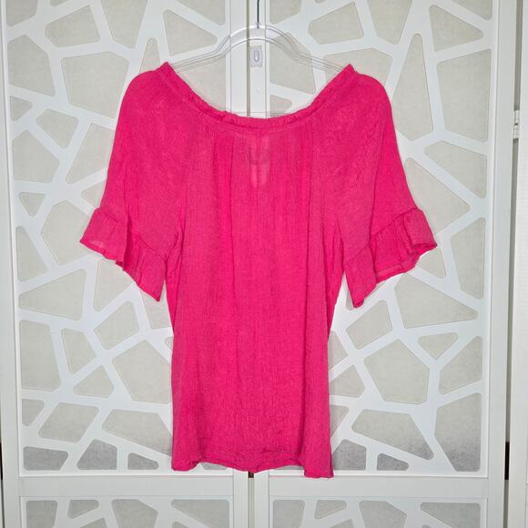 Late August Pink 1/2 Sleeve Peasant Sheer Blouse Top Womens SZ LG Renaissance - Picture 6 of 6